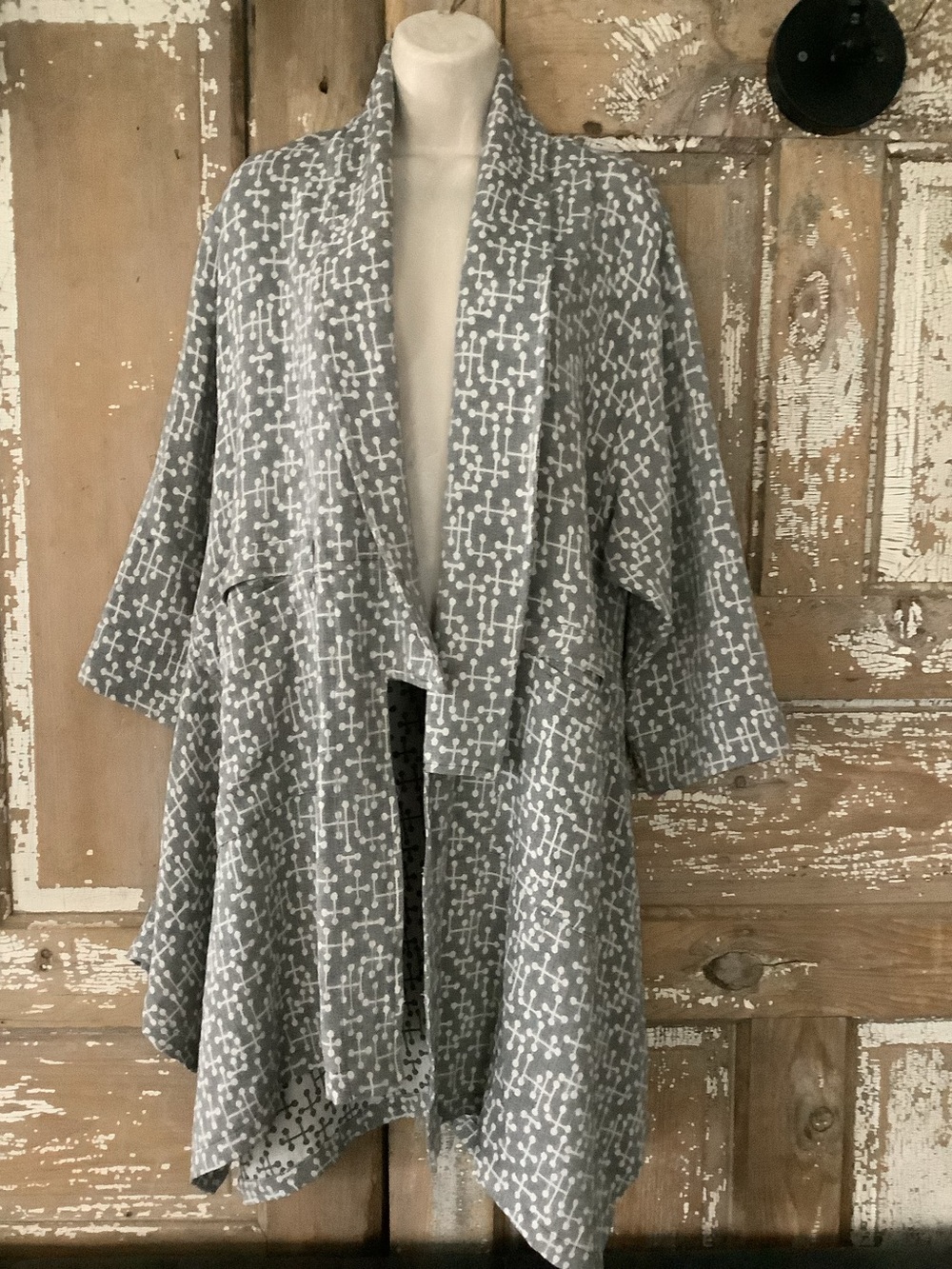 Eleven Stitch Design Open Front Cotton Duster Jacket Top XS Laganlook